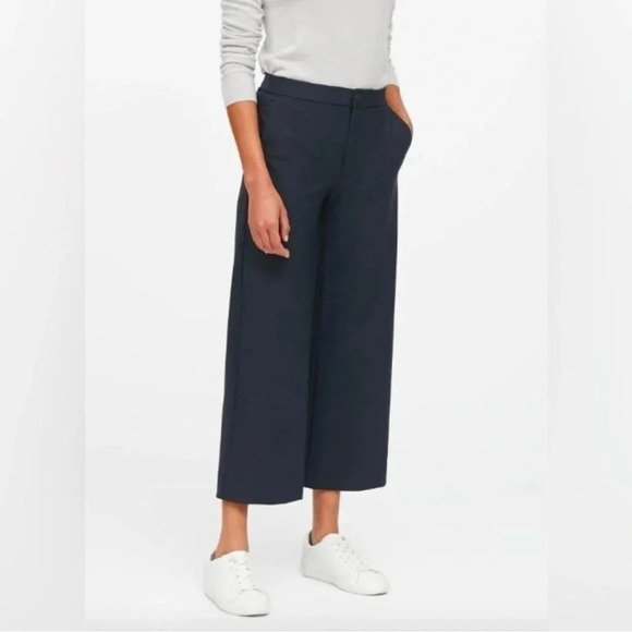 Banana  Republic High Rise Wide Leg Cropped Pants Navy Blue Size 0 NWT - Picture 1 of 16
